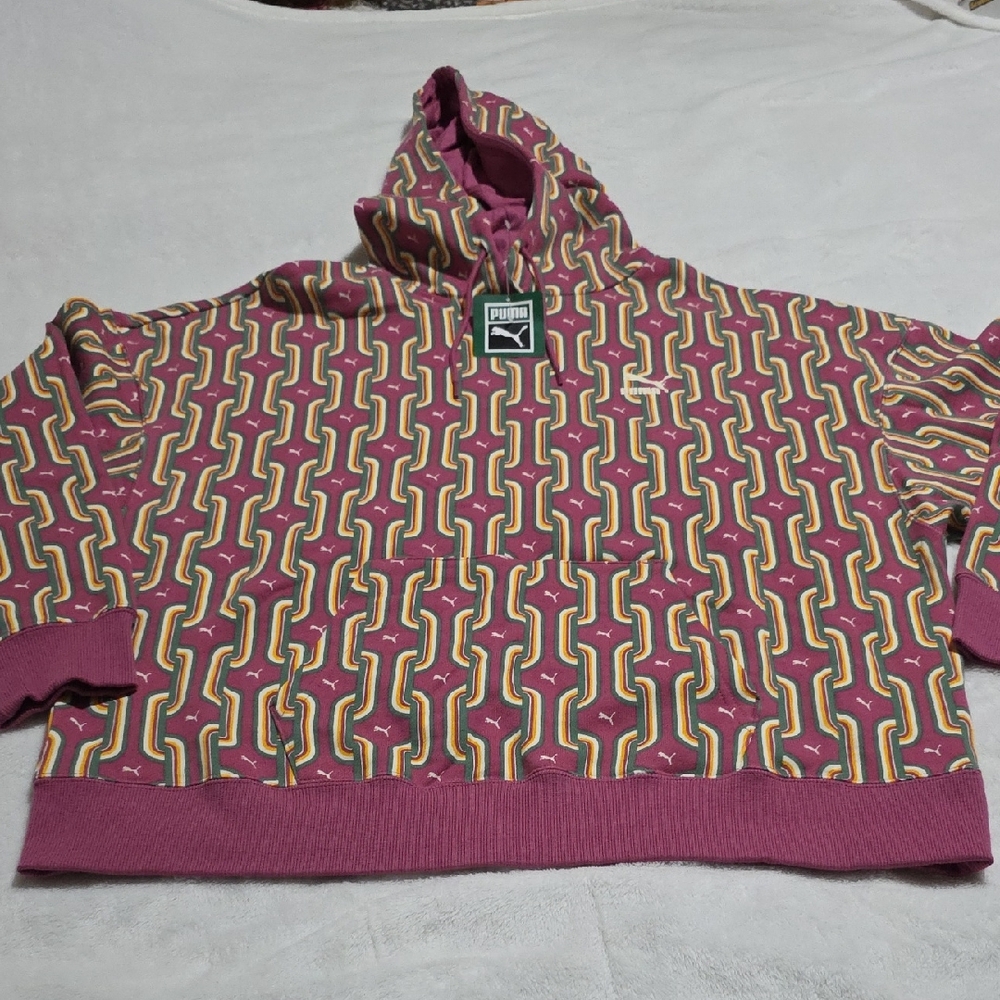 Puma Geometric Pink and Yellow Hoodie